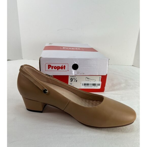 Propet Zuri Leather Slip-On Dress Shoes Block Heel Oyster Nude Sz 9.5 M New - Picture 3 of 6